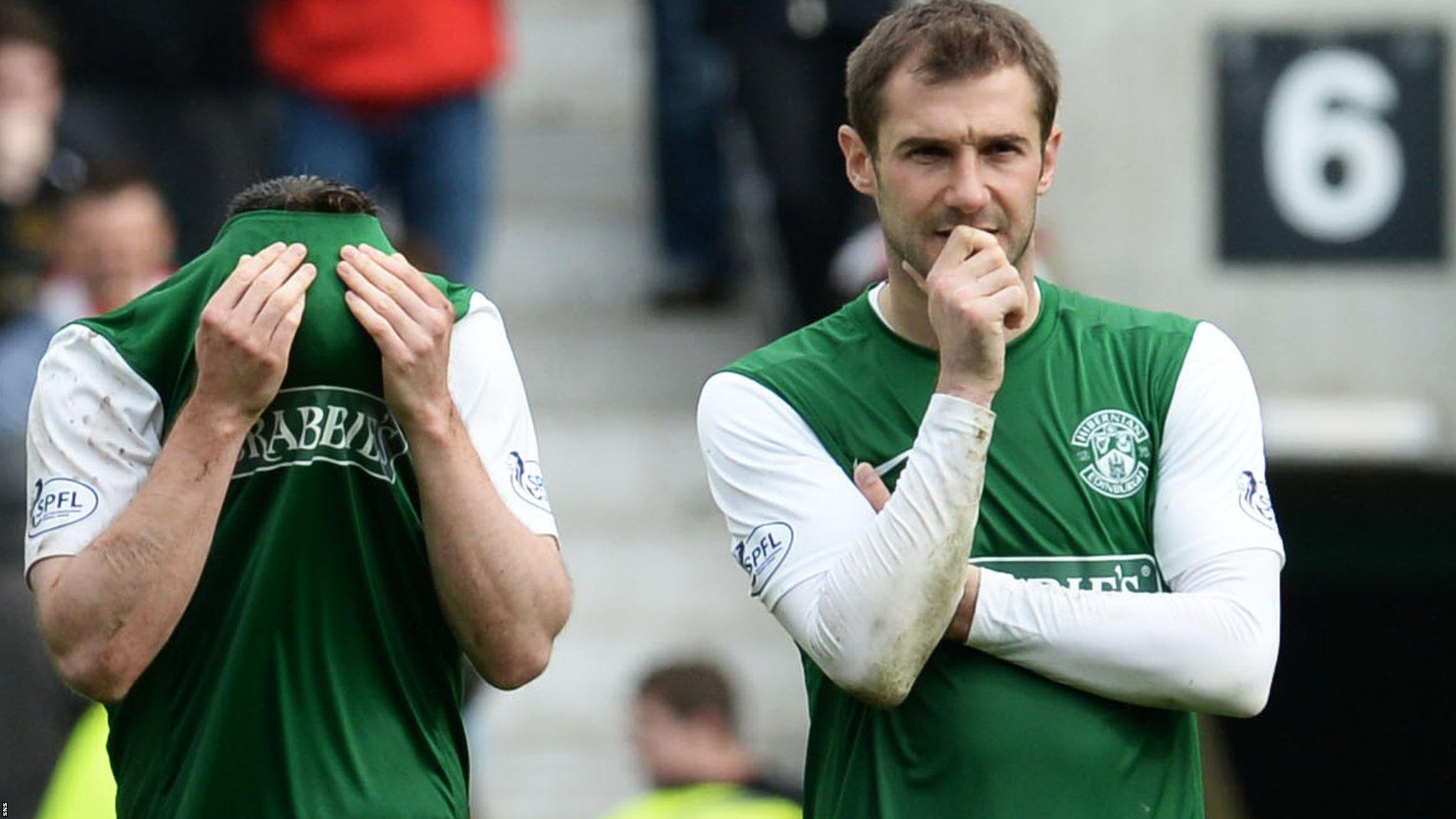 Kevin Thomson during Hibs' play-off final penalty shoot-out