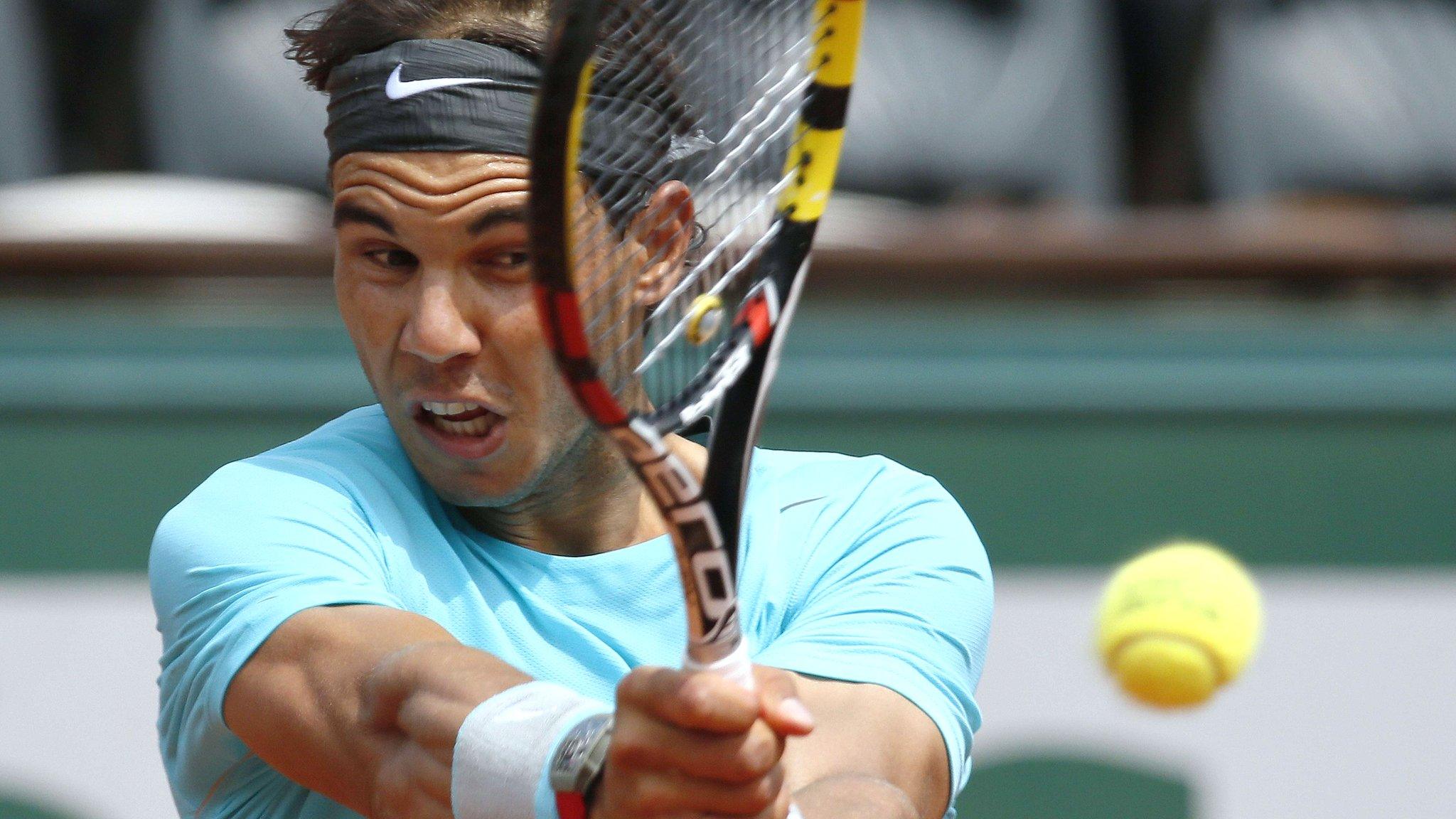 Rafael Nadal in action against Dusan Lajovic