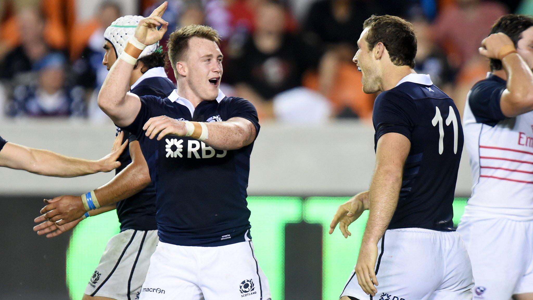 Scottish try scorers Stuart Hogg and Tim Visser