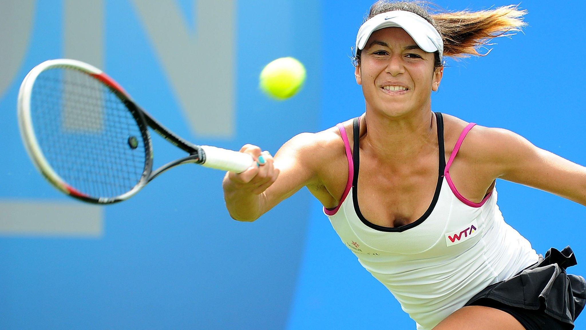 Heather Watson loses in three sets to Aleksandra Wozniak in the Aegon Classic first-round match