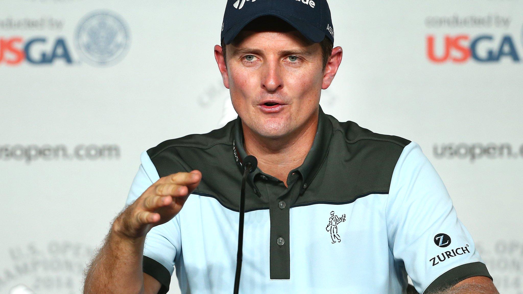 Defending US Open champion Justin Rose addresses the media at Pinehurst