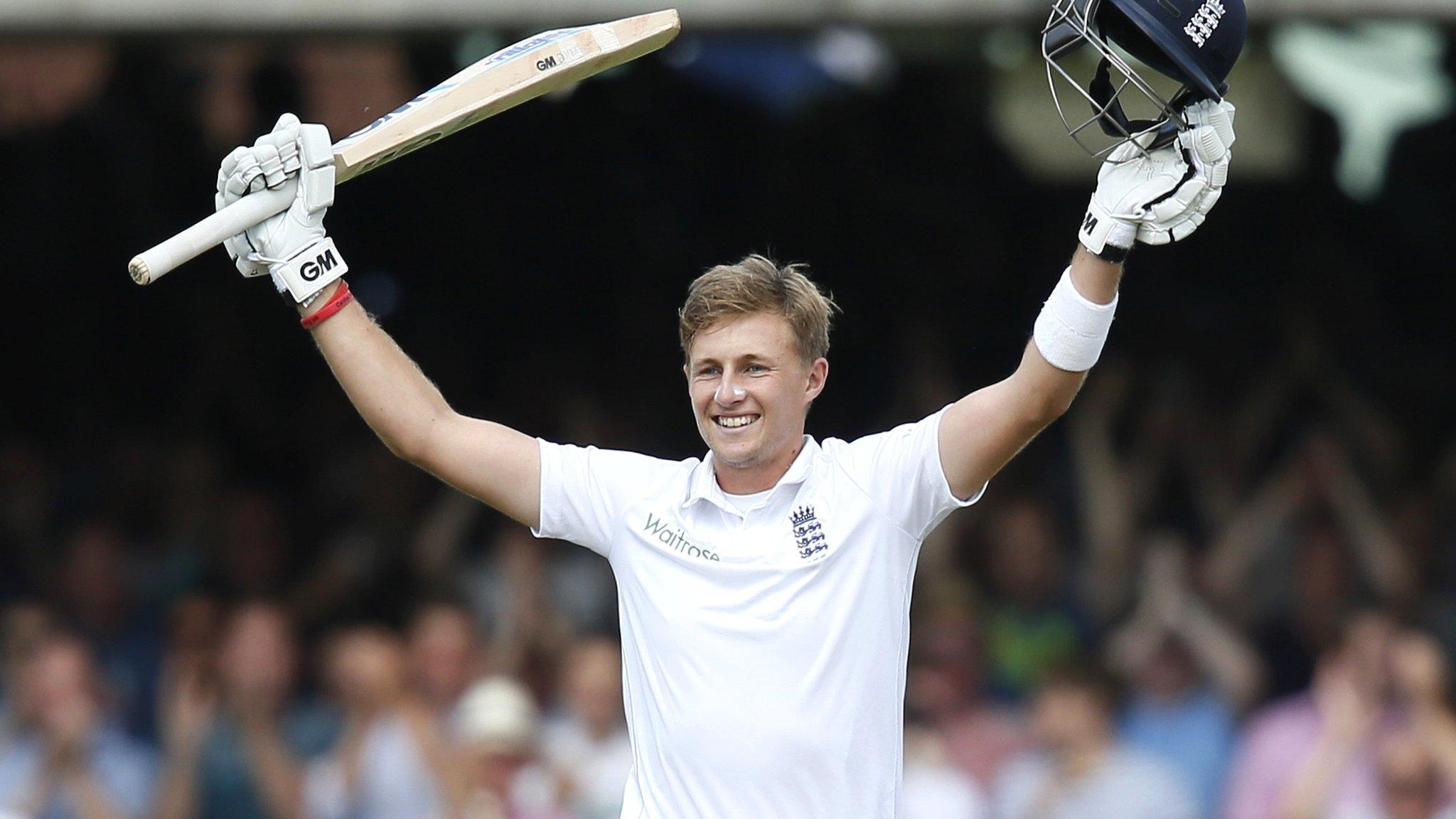 England batsman Joe Root celebrates his double century at Lord's
