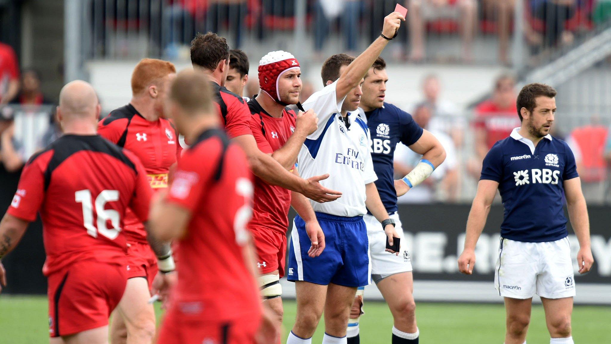 Canada's Jebb Sinclair is red-carded against Scotland