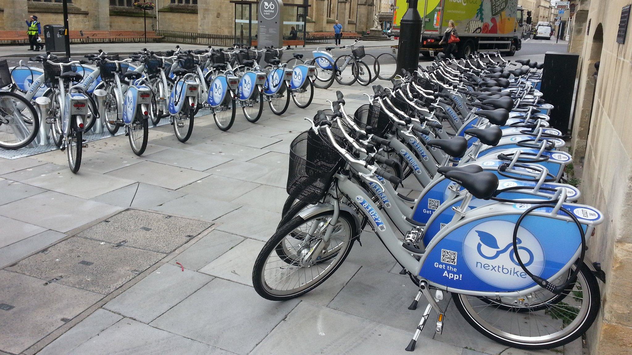 The bikes ready for hire in Orange Grove, Bath