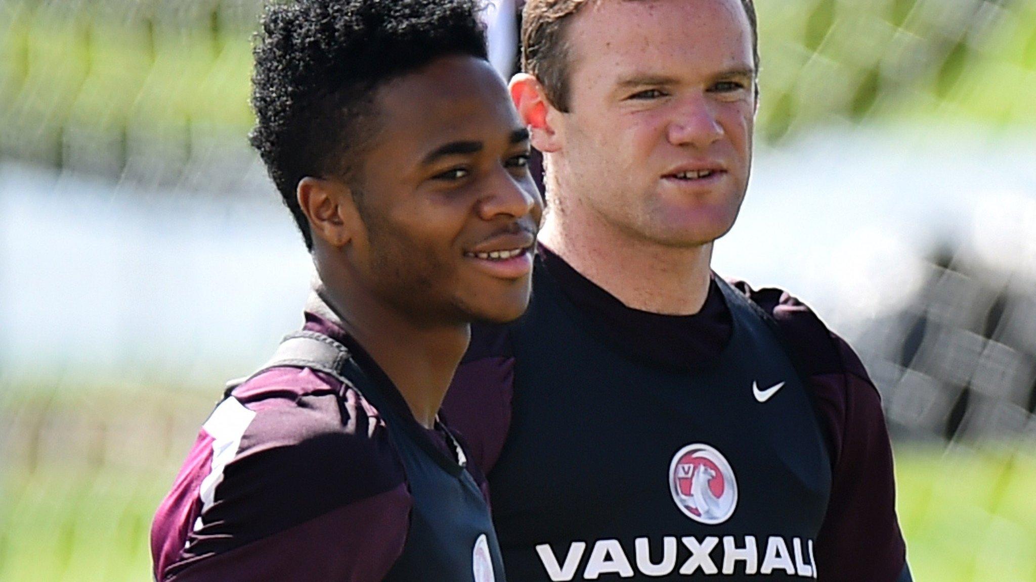 Raheem Sterling and Wayne Rooney in England training in Brazil