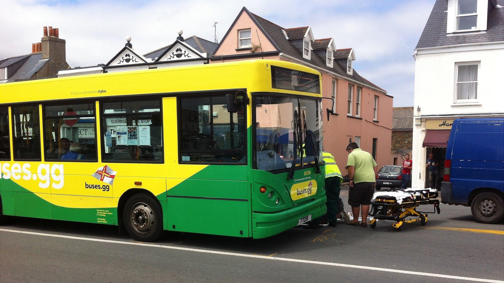 Guernsey bus after collision on the bridge