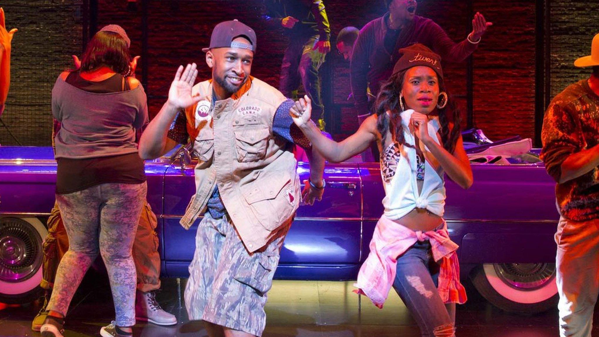 The cast of Holler If Ya Here Me performing California Love at the Palace Theater in New York