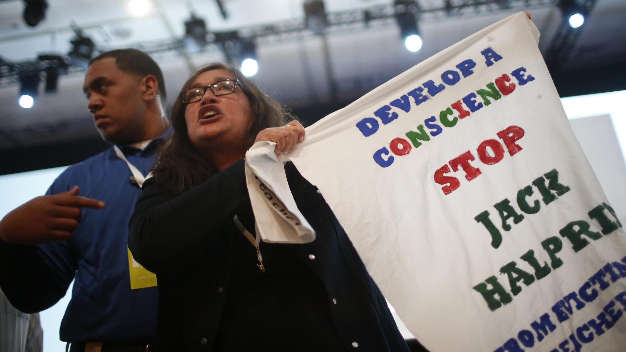 Protester at Google event