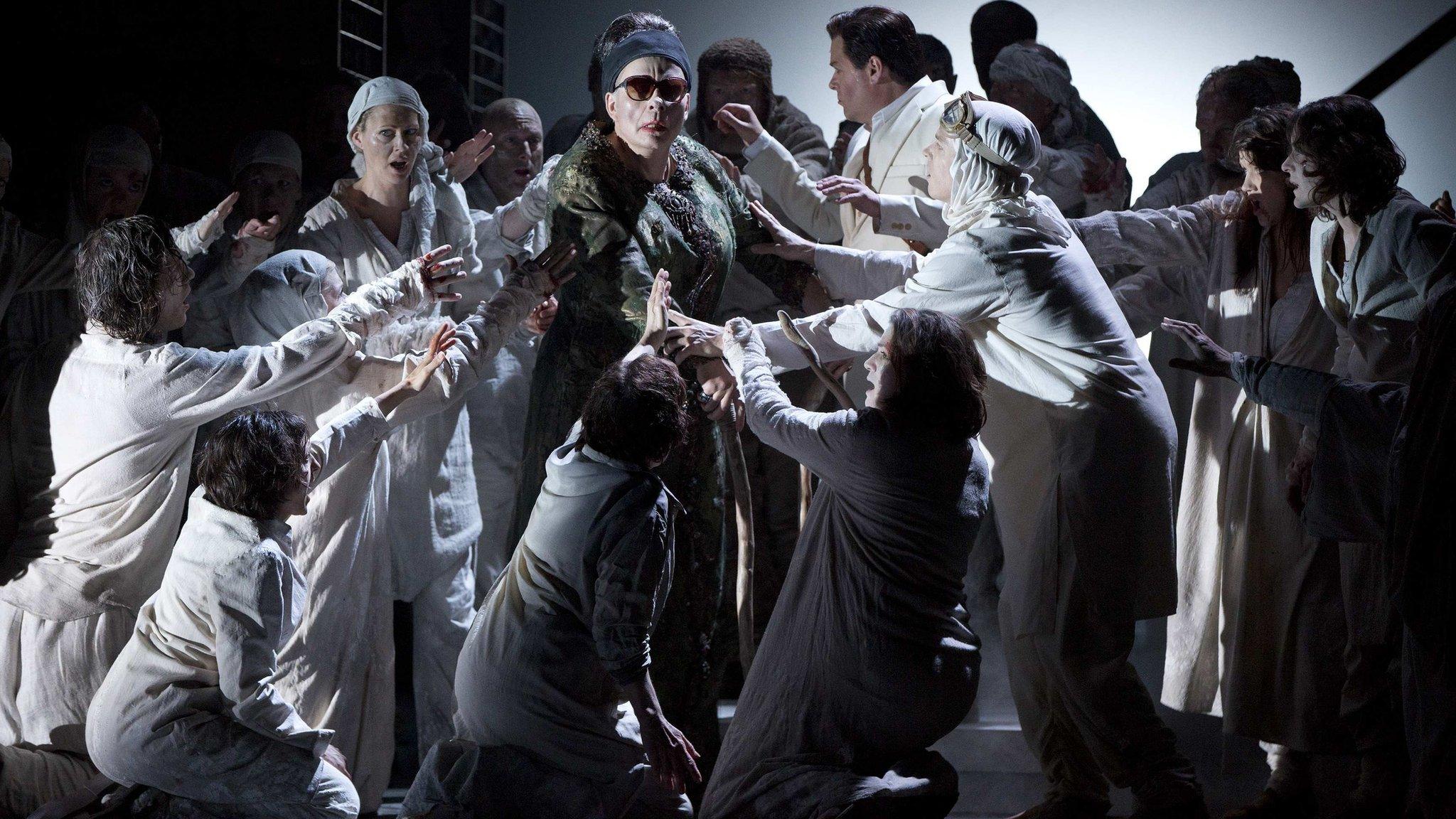 Cast members perform in the English National Opera's production of Julian Anderson's opera Thebans in London April 30, 2014