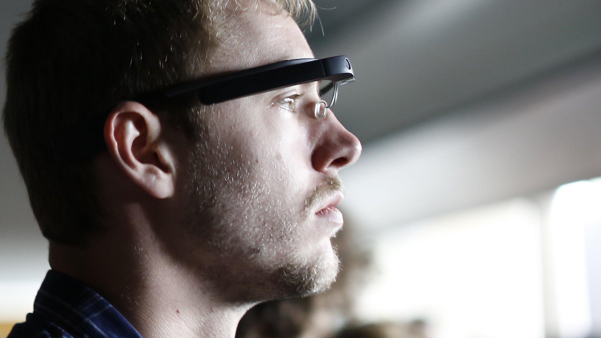 Man wears Google Glass