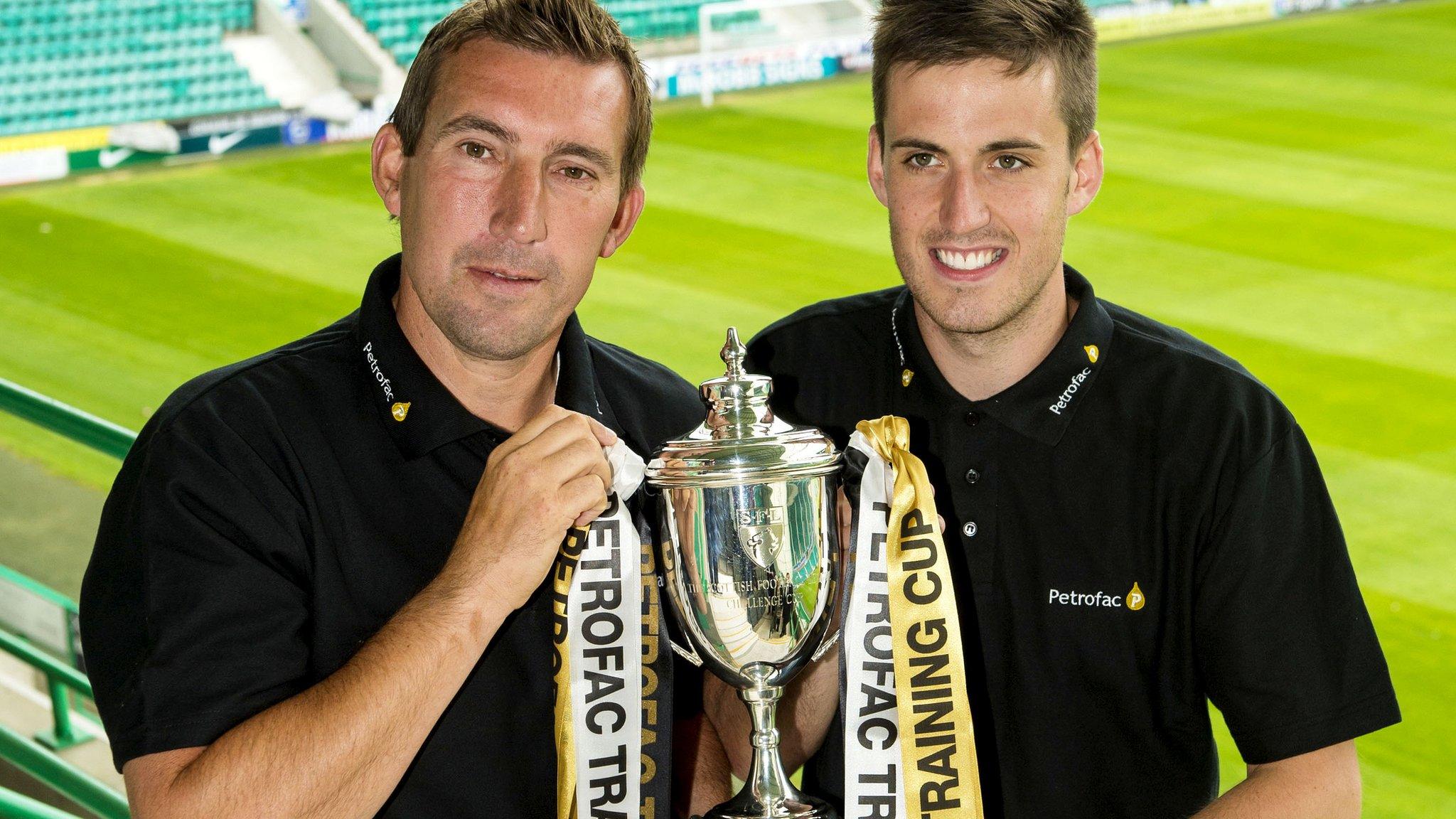 Hibernian boss Alan Stubbs and Callum Booth after the draw