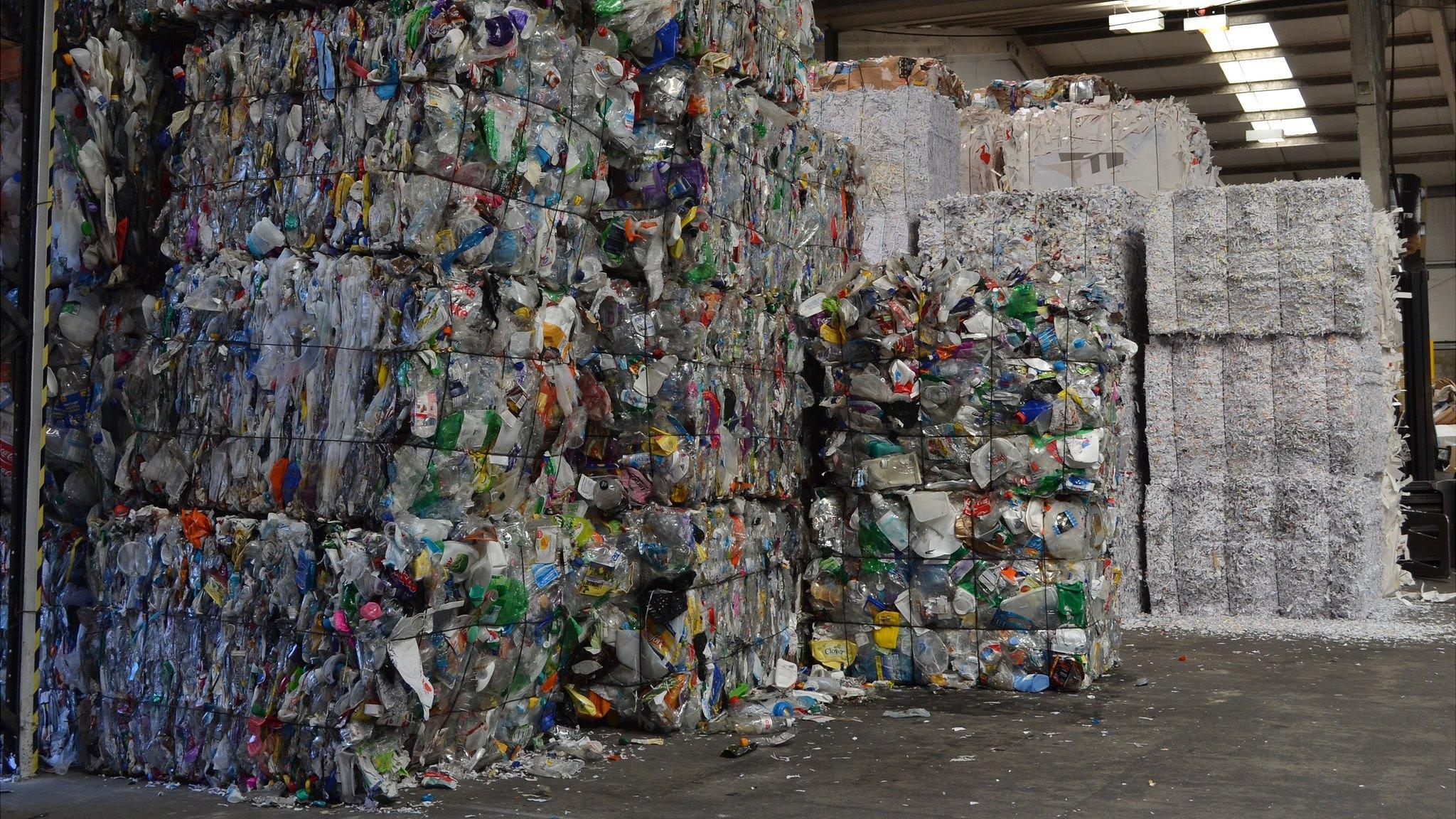 Recyclables bailed and ready to be shipped off island