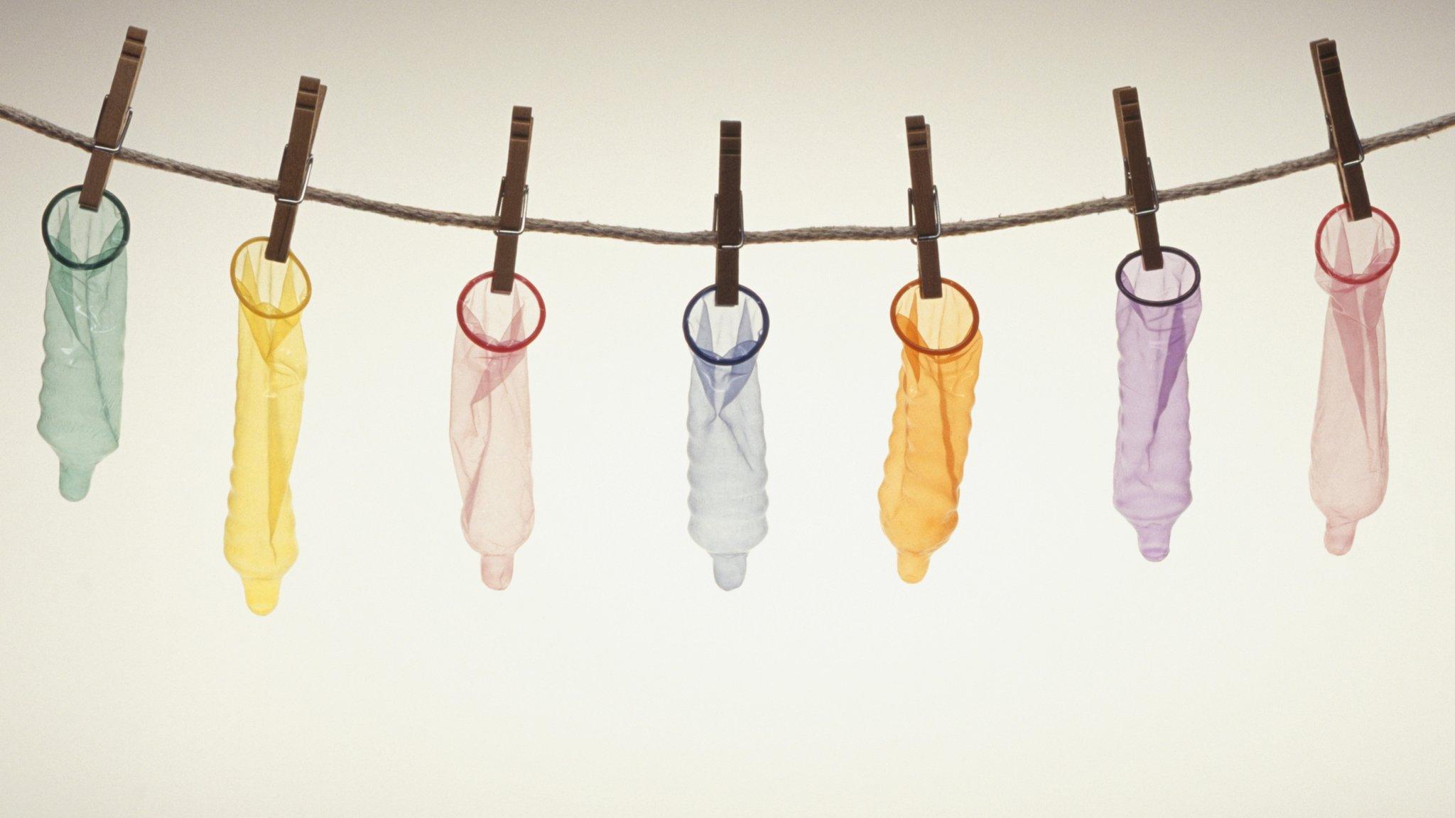 Washing line of condoms