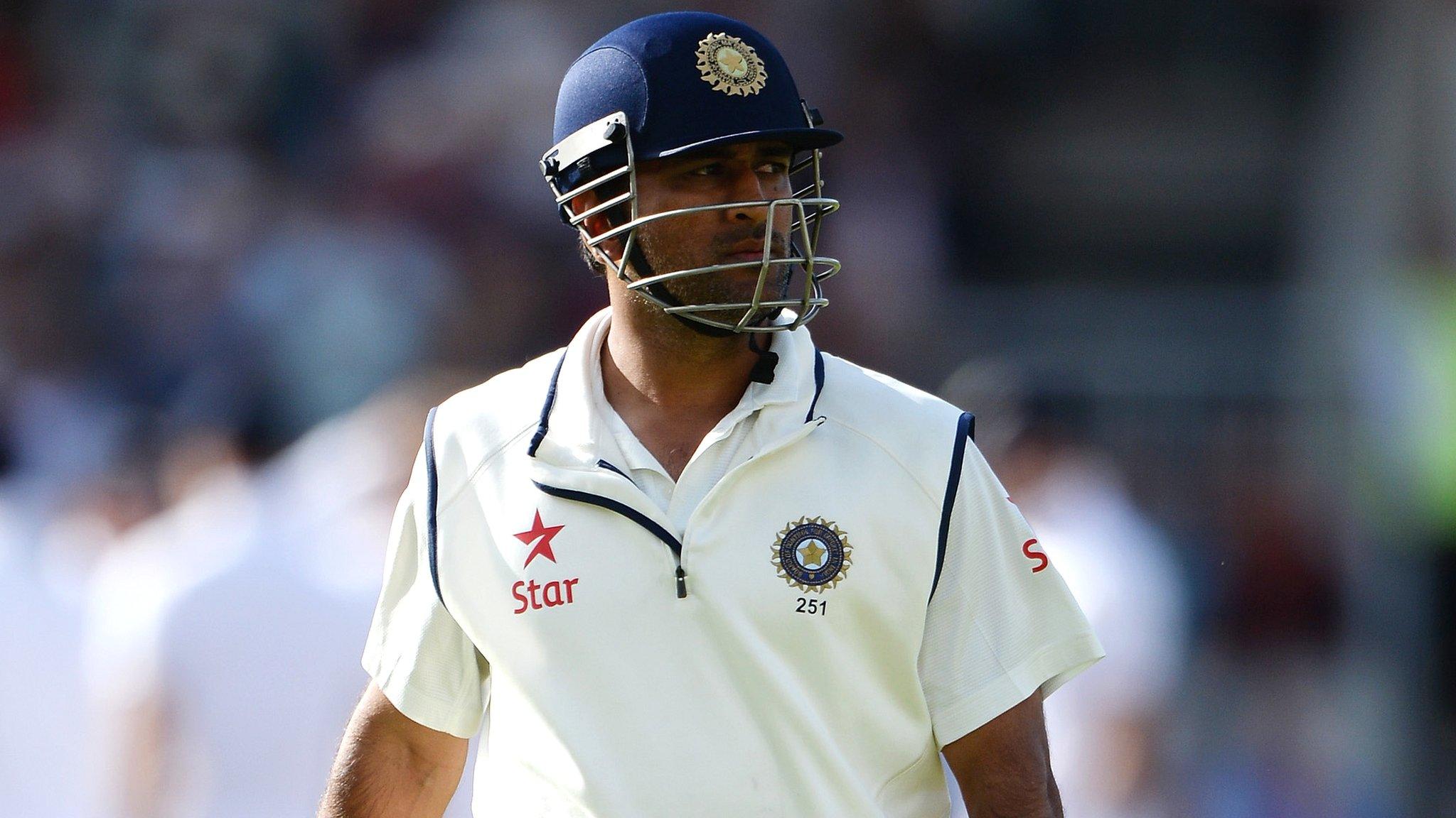 India captain Mahendra Dhoni is dismissed at Old Trafford