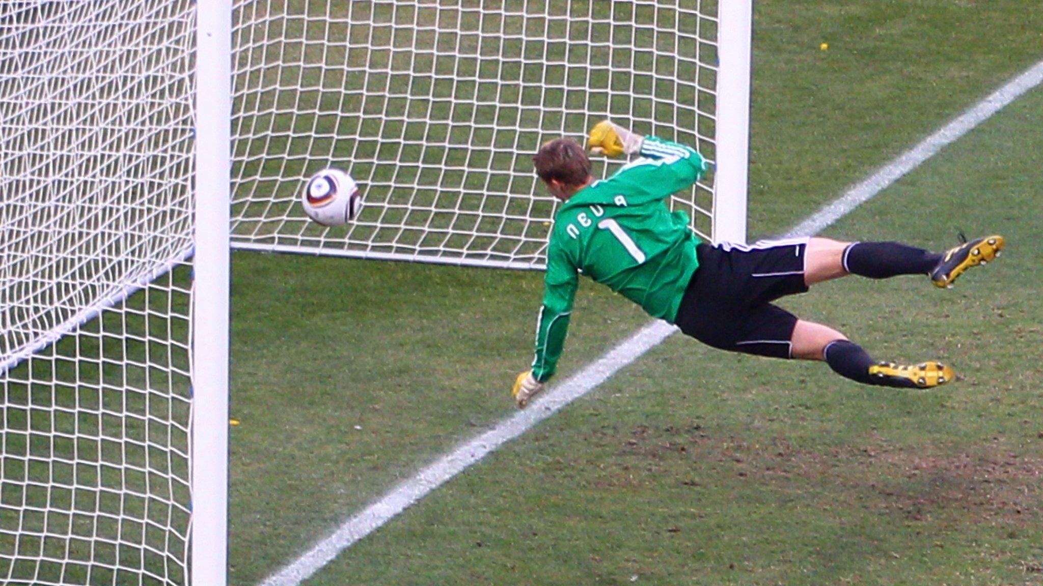 Germany goalkeeper Manuel Neuer is beaten by Frank Lampard's 'ghost goal' against England