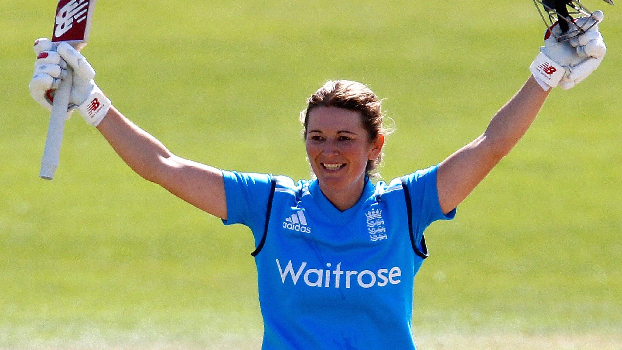 England captain Charlotte Edwards celebrates her century