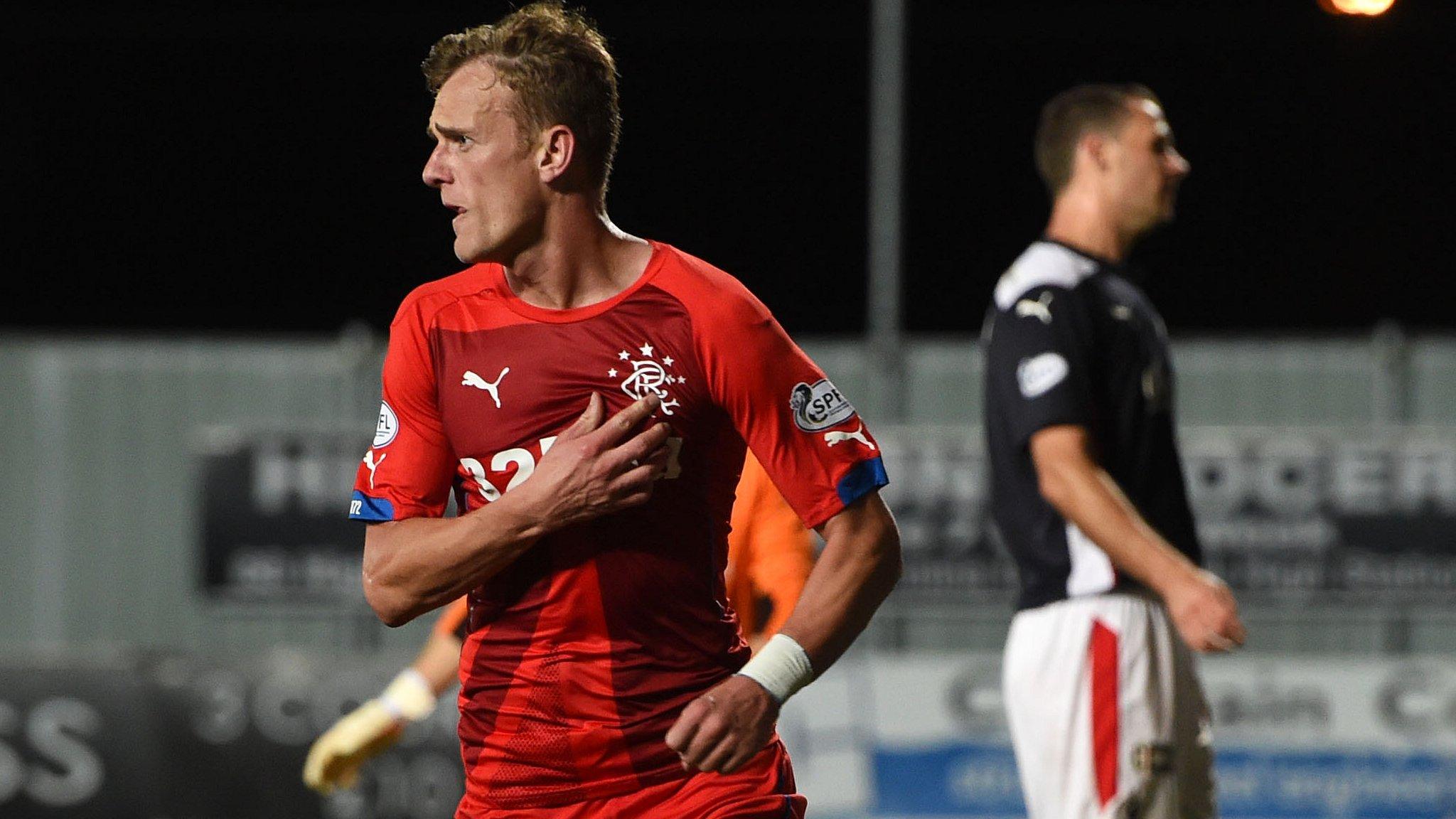 Dean Shiels celebrates after scoring for Rangers against Falkirk