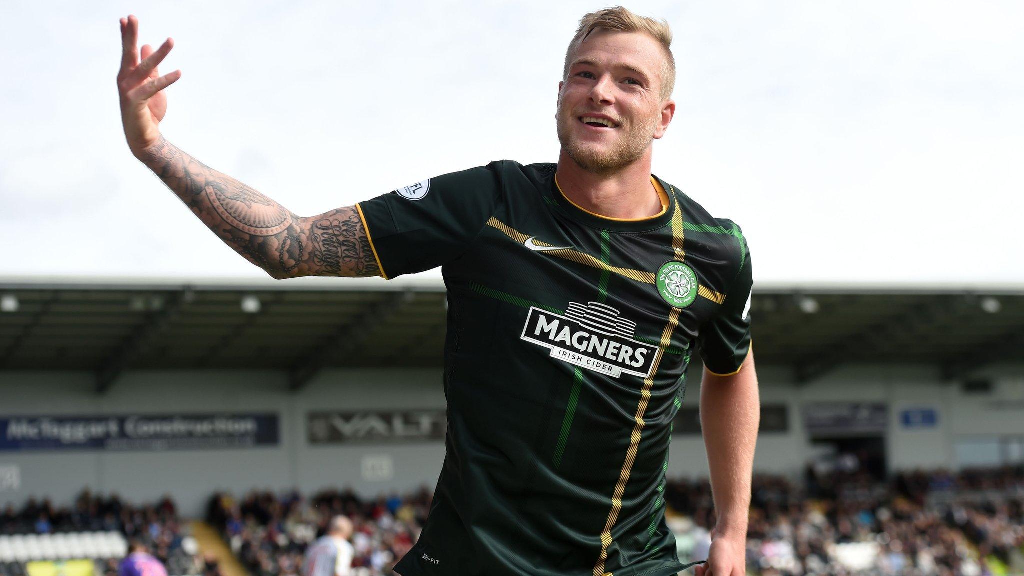 John Guidetti celebrates after scoring for Celtic against St Mirren