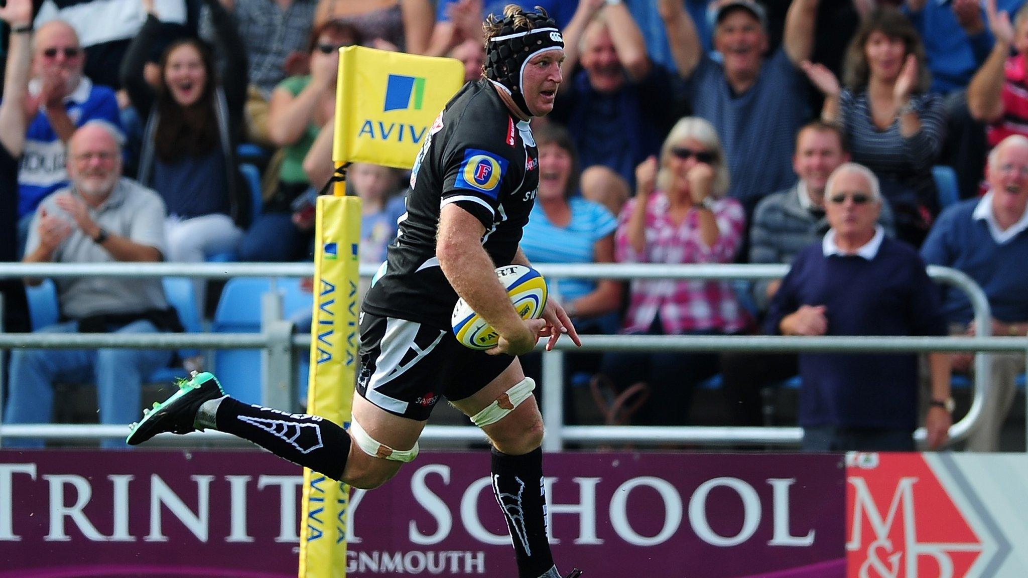 Thomas Waldrom goes over for Exeter against Harlequins