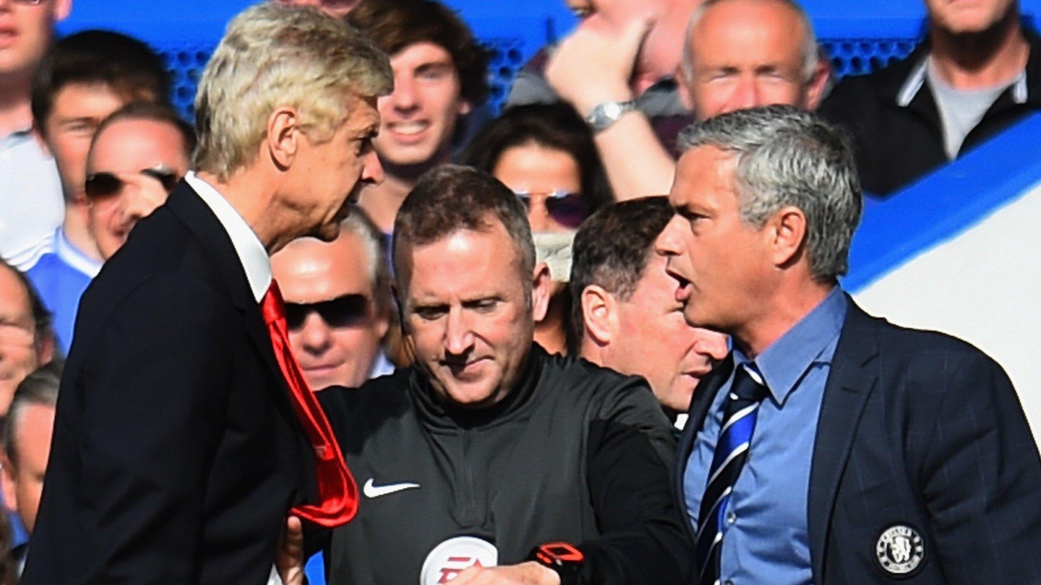 Arsenal manager Arsene Wenger and Chelsea boss Jose Mourinho square up