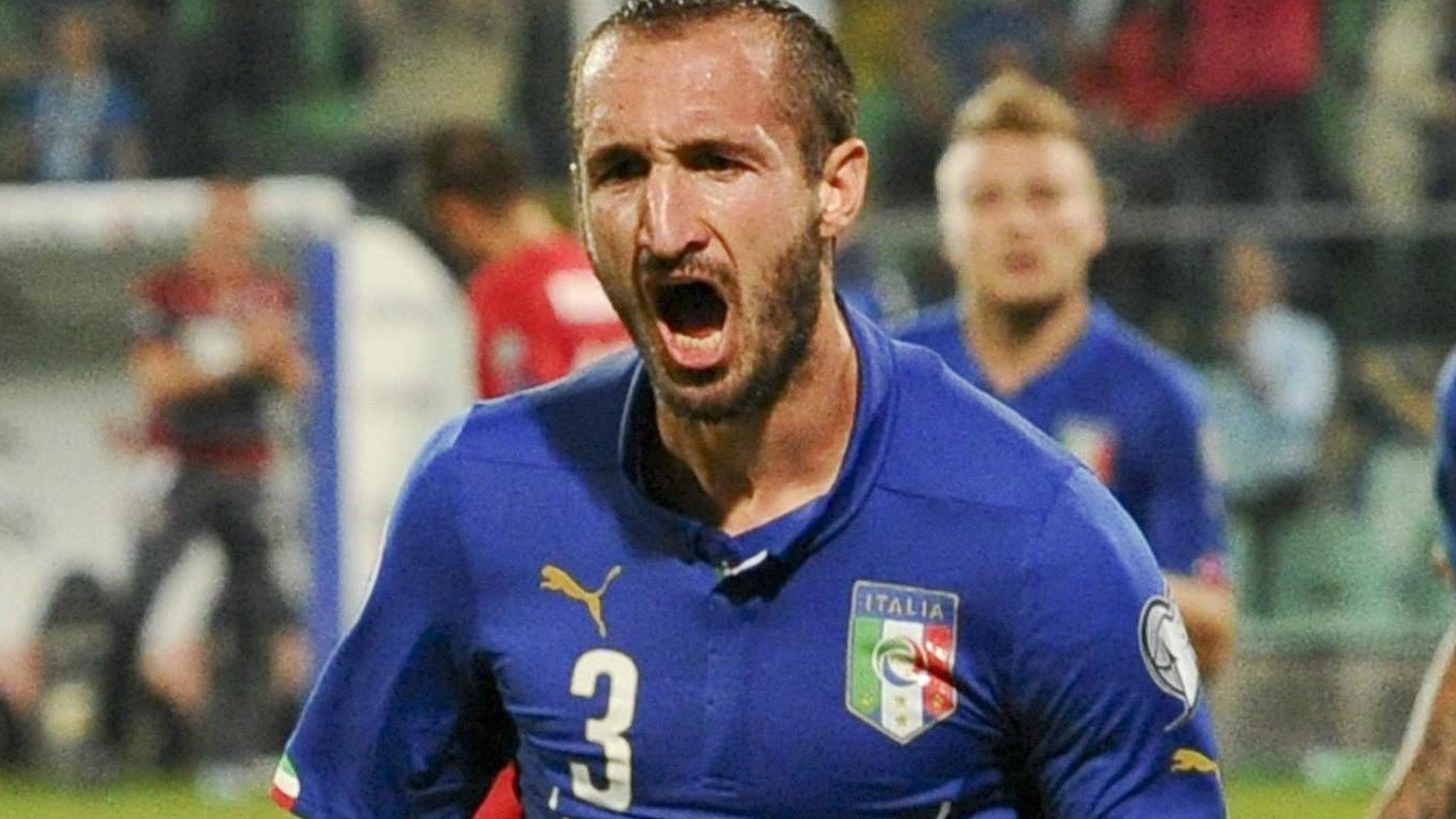 Giorgio Chiellini scored all three goals in Italy's 2-1 win against Azerbaijan