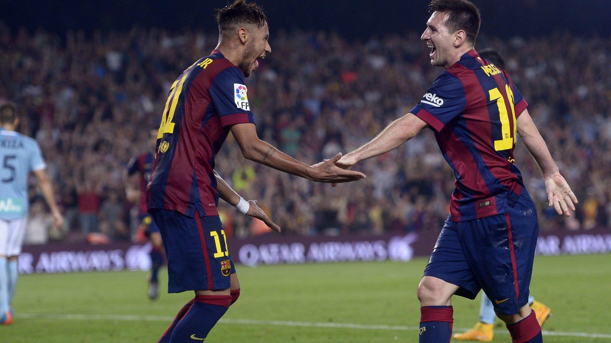 Neymar and Messi celebrate