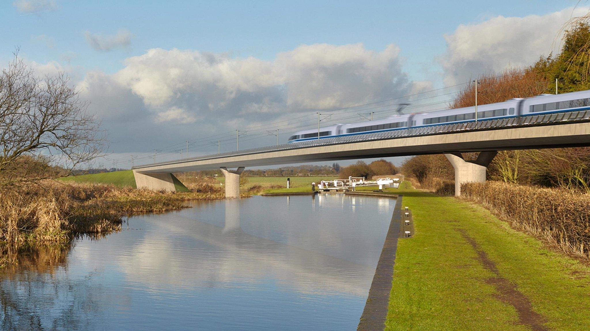 HS2 train travelling over viaduct (artist's image)