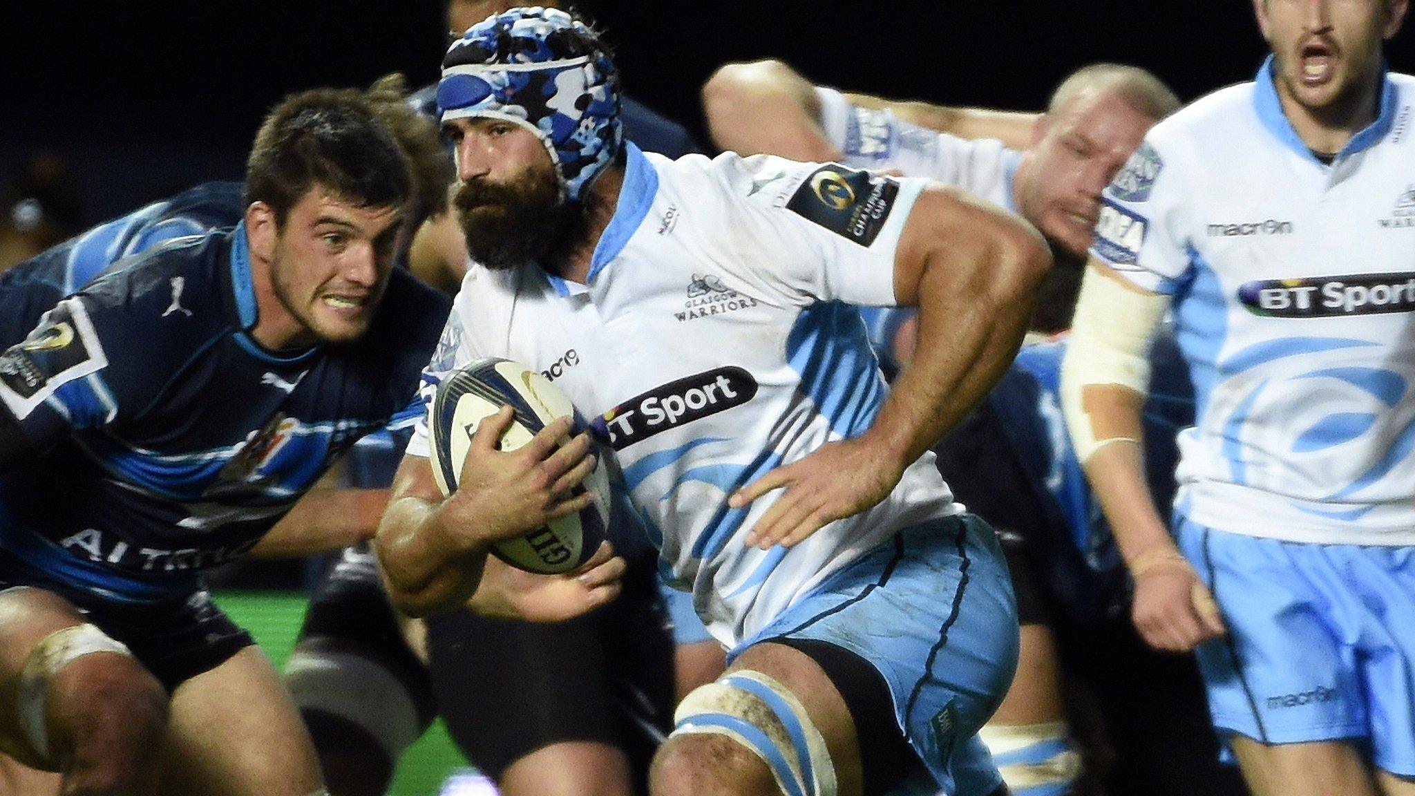 Glasgow Warriors number eight Josh Strauss in action against Montpellier