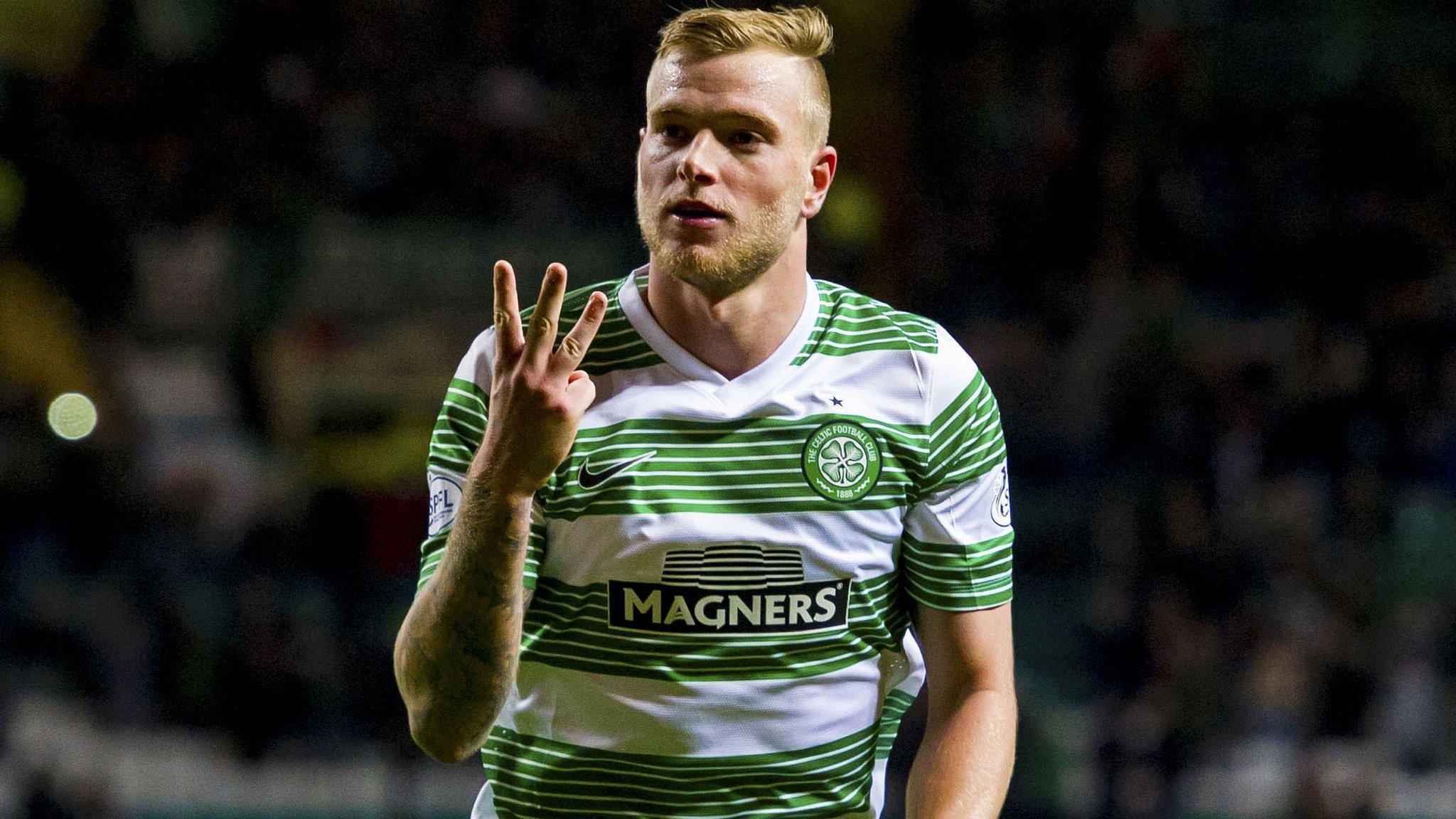 John Guidetti celebrates after scoring a hat-trick for Celtic against Partick Thistle