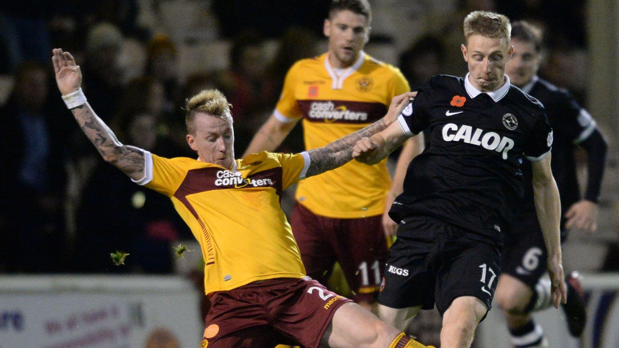 Chris Erskine takes on Motherwell's Craig Reid