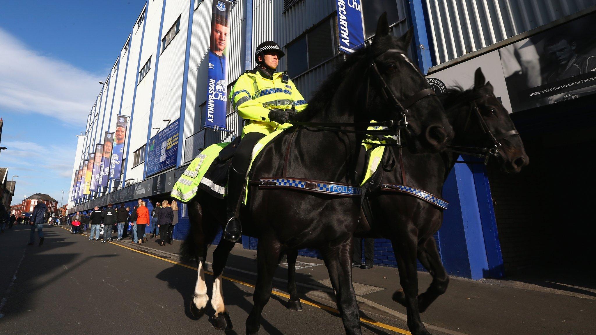 Mounted police outside Goodison Park in November 2014