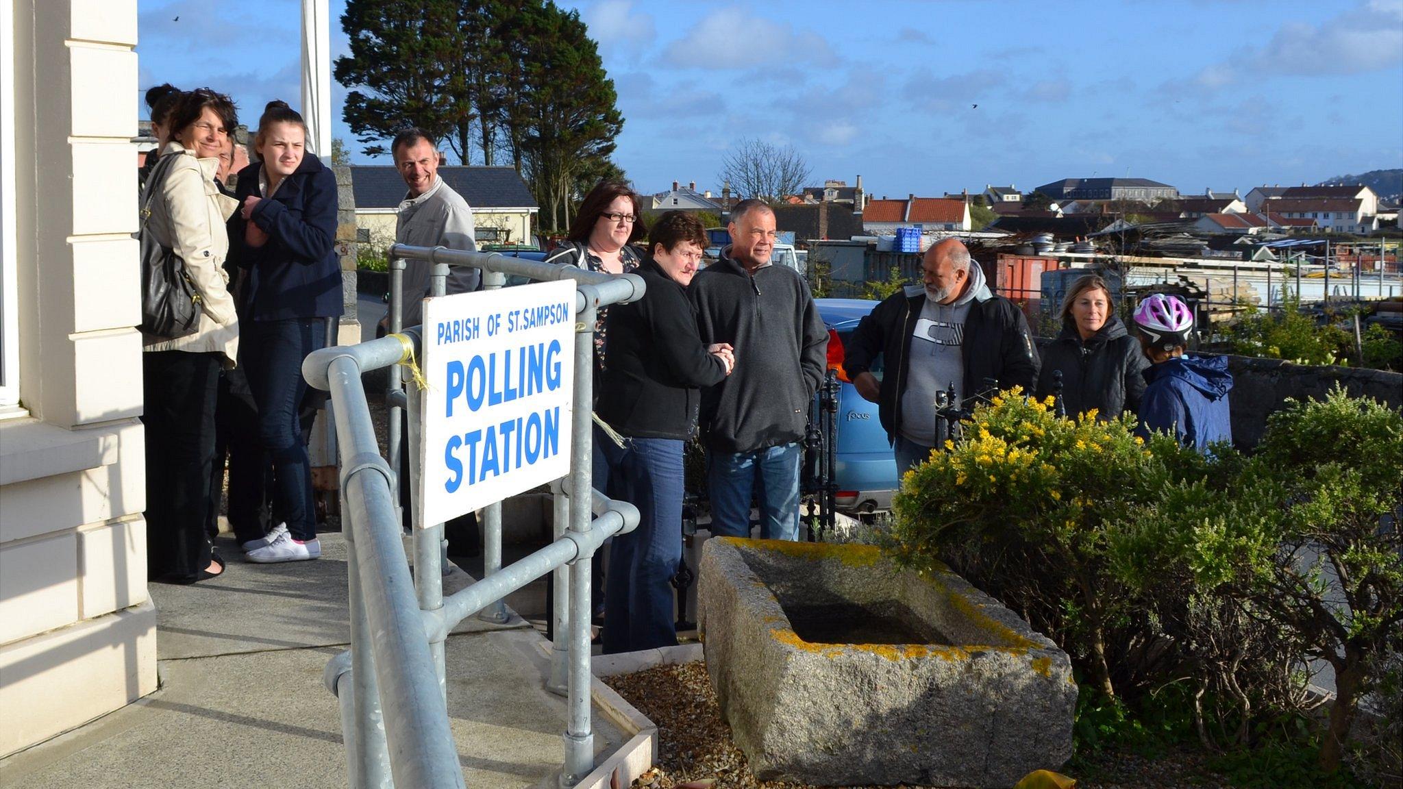 Voters lining up outside St Sampson's Douzaine in 2012