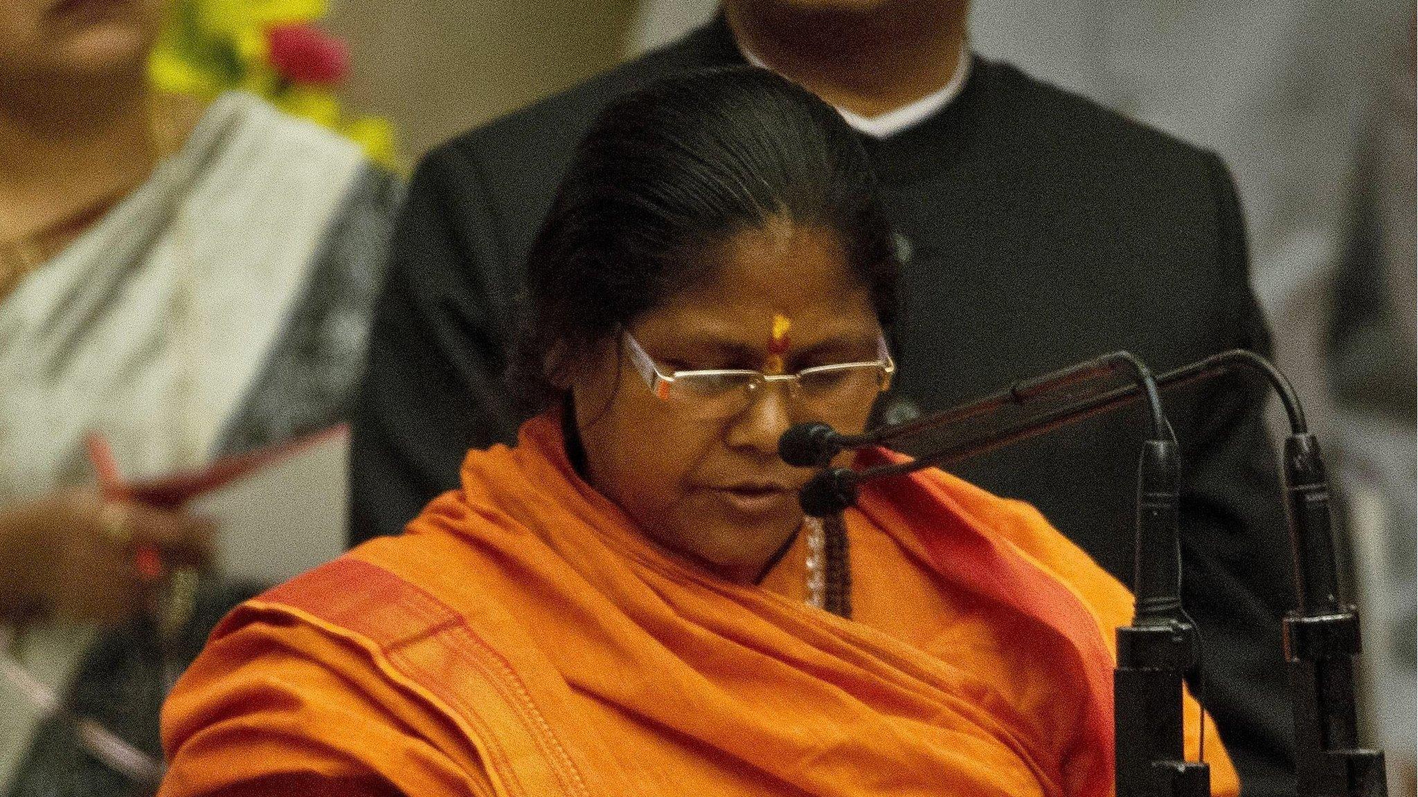 BJP politician Sadhvi Niranjan Jyoti is sworn in as food processing minister on 9 November