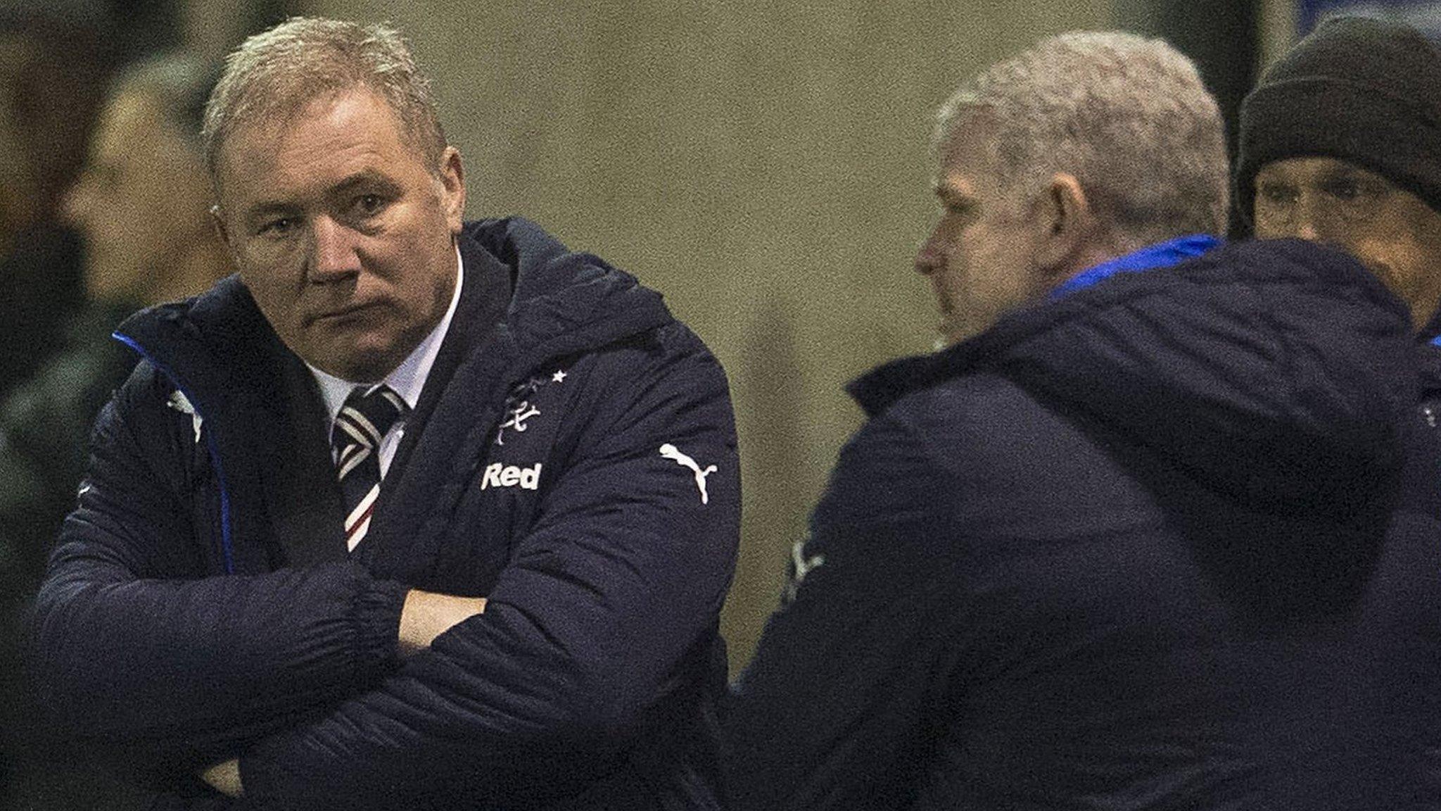 Rangers manager Ally McCoist looks on as his side slump to defeat