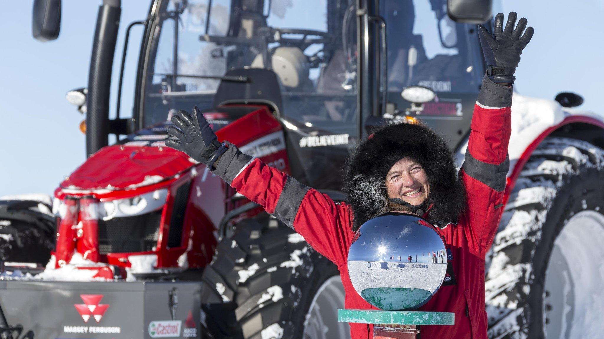 Manon at the South Pole with her tractor