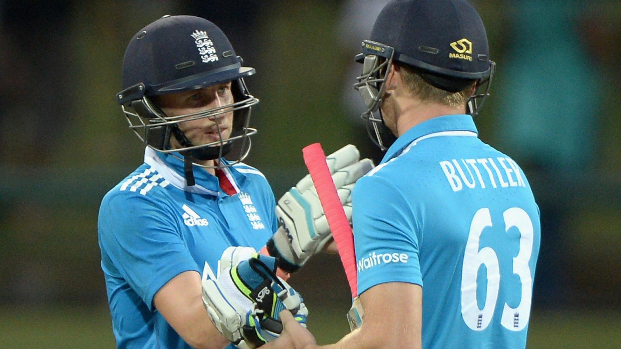 Joe Root and Jos Buttler celebrate England's victory