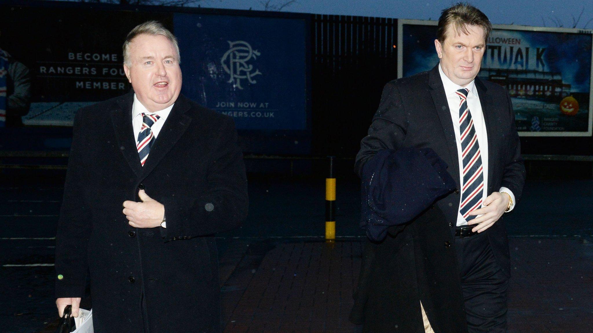 Rangers chairman David Somers (left) and shareholder Sandy Easdale arrive at Ibrox