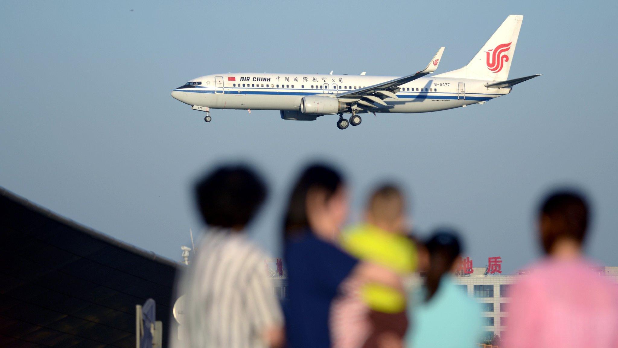 Air China Boeing 737 preparing to land at Beijing Capital International airport