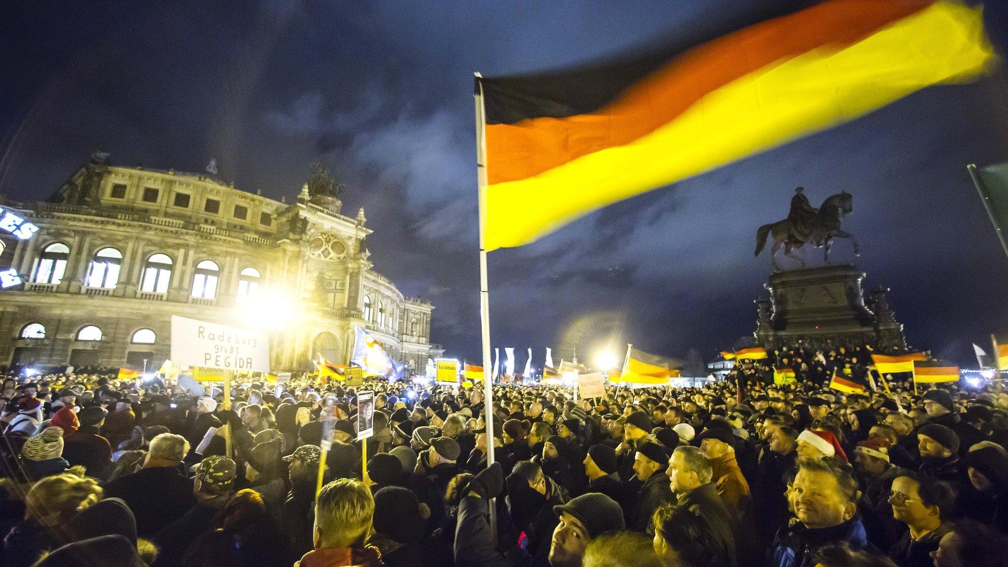 Pegida rally outside the Semperoper opera house in Dresden on 22 December 2014