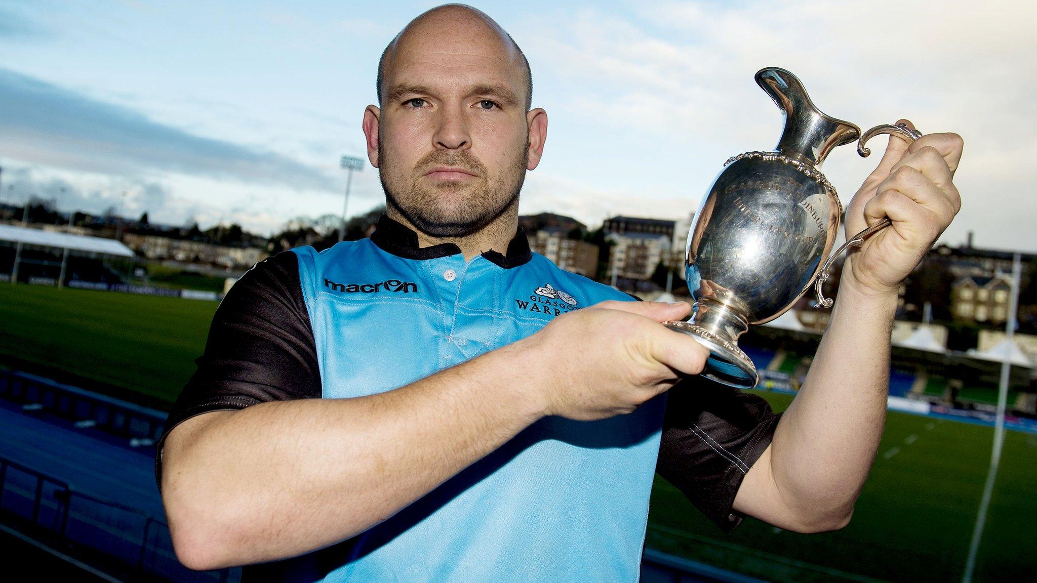 Glasgow Warriors' Dougie Hall poses with the 1872 Cup