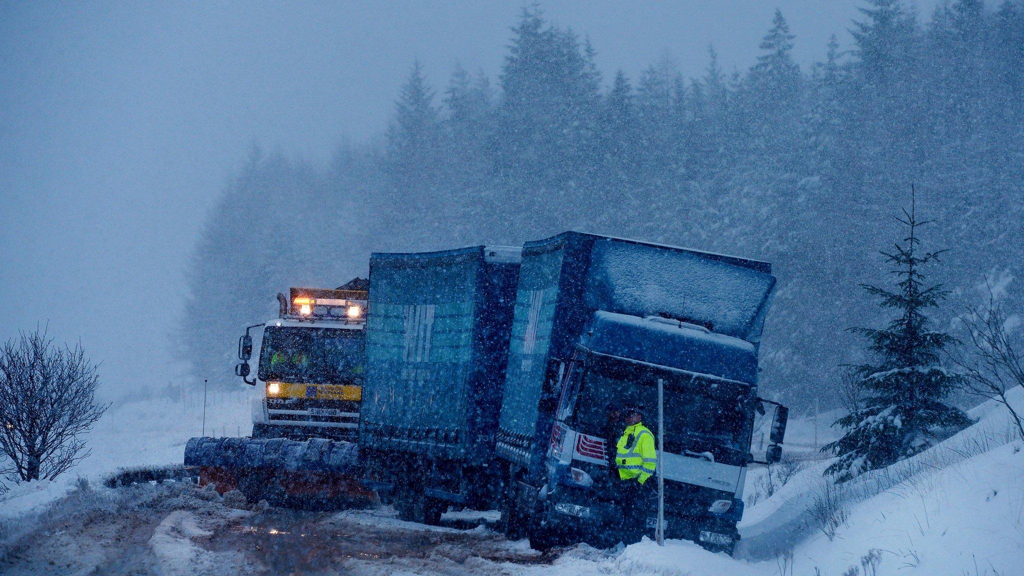 A lorry on the A82 in Tyndrum, Scotland