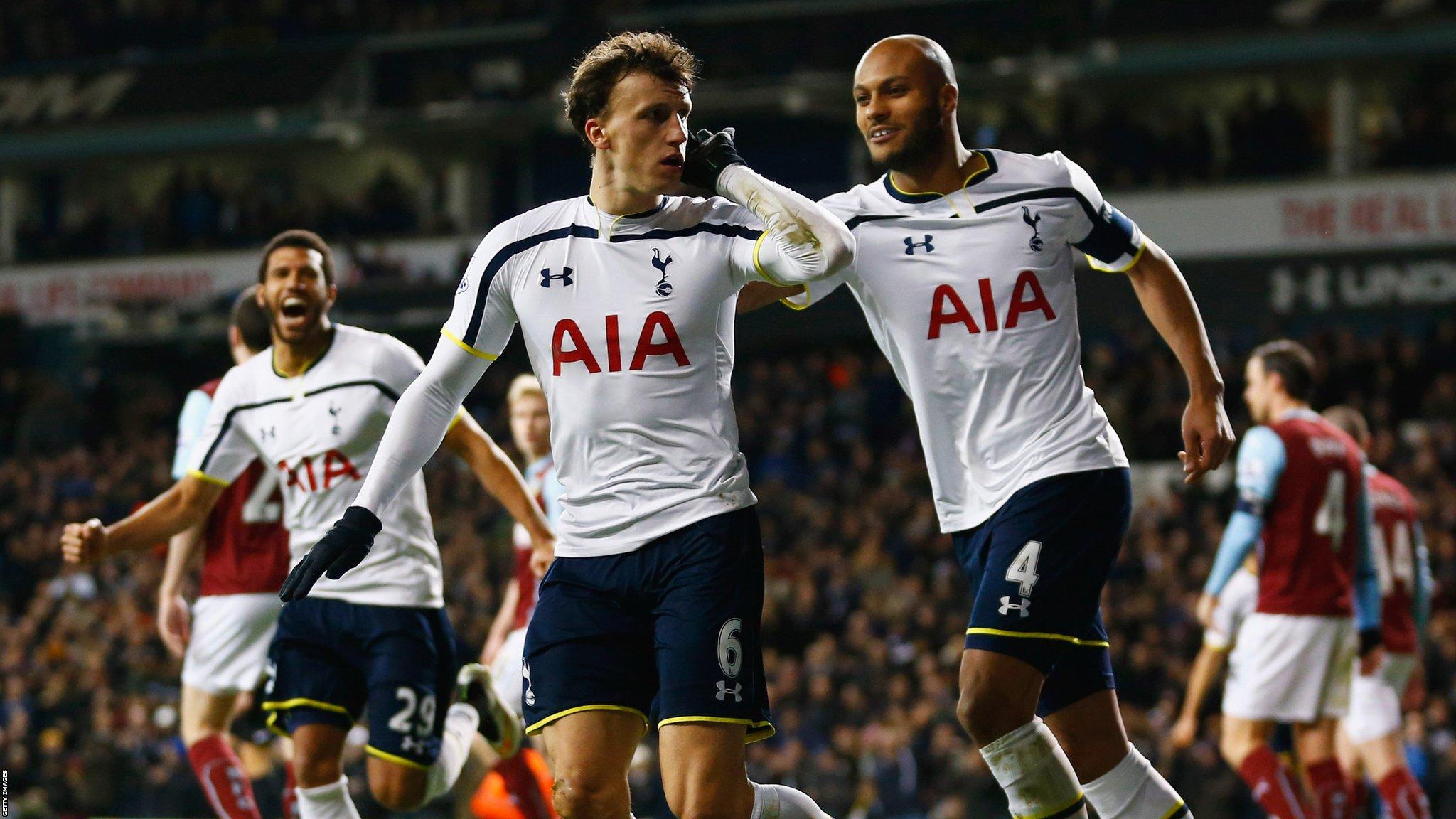 Tottenham defender Vlad Chiriches celebrates his goal against Burnley