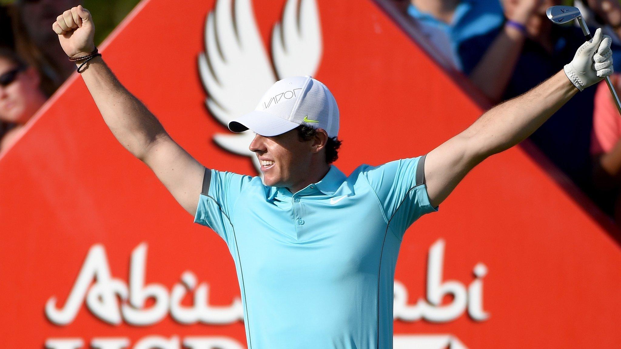 Rory McIlroy celebrates his hole-in-one