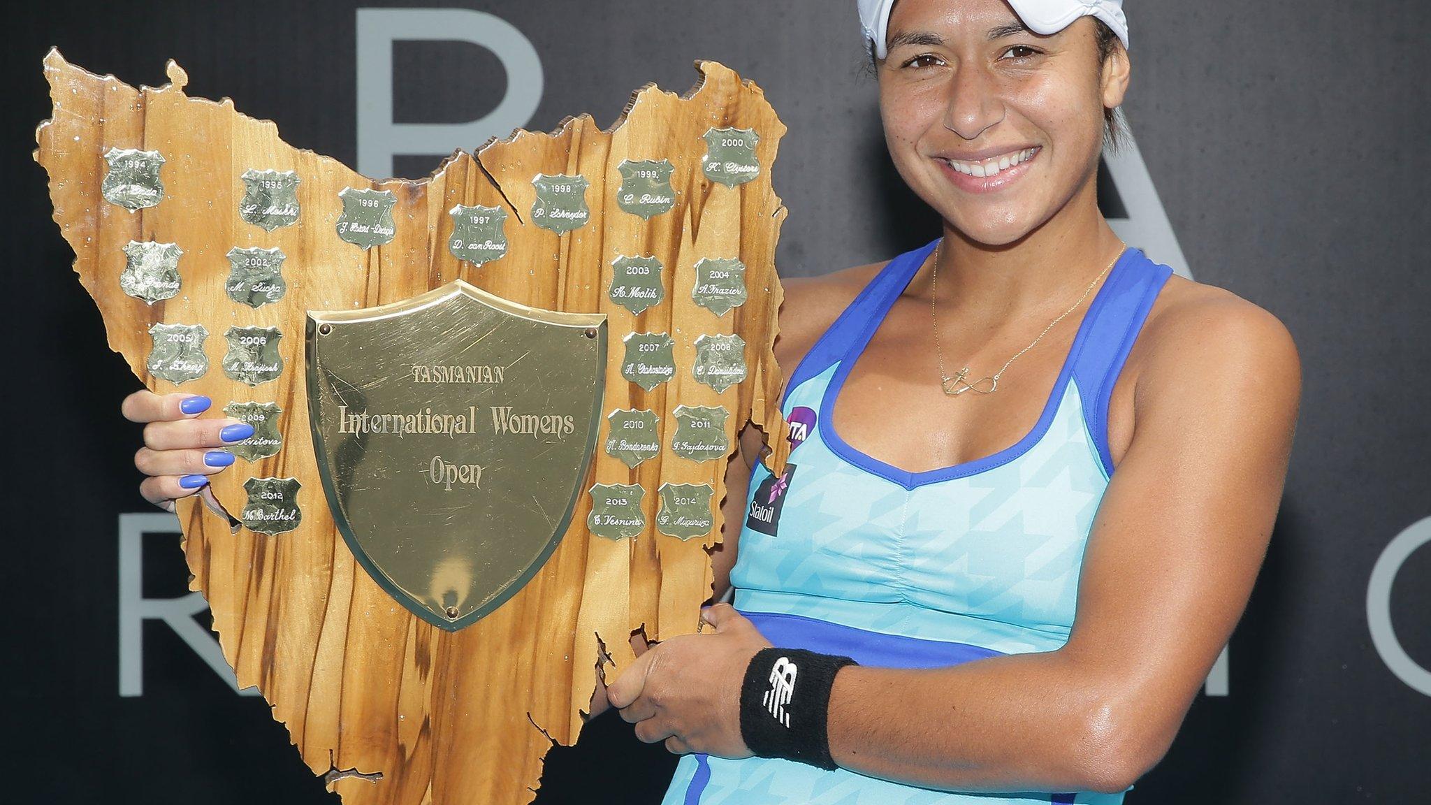 Heather Watson with the Hobart International trophy