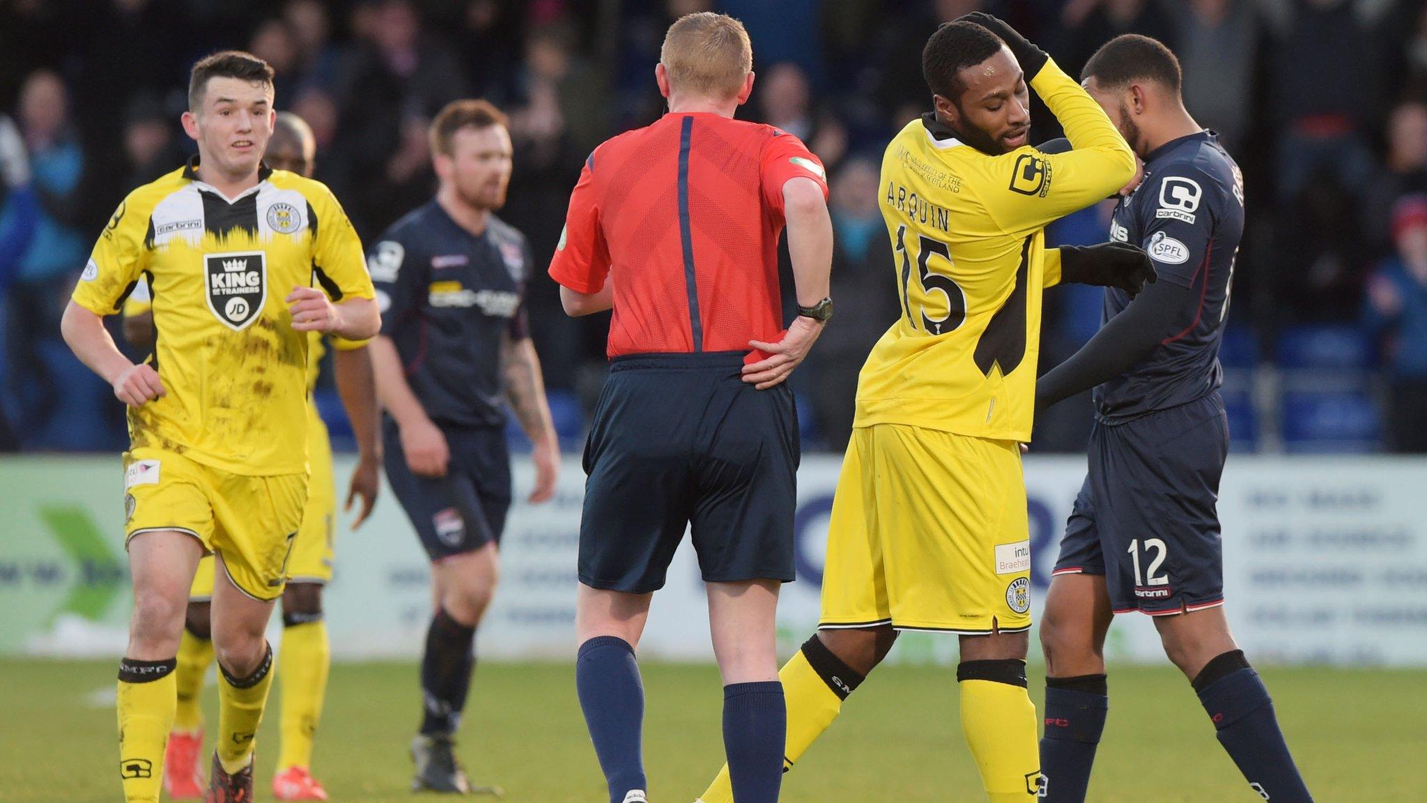 St Mirren striker Yoann Arquin was sent off against the club he left this month