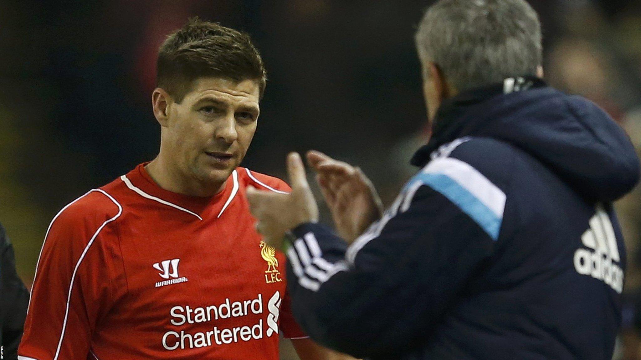 Liverpool midfielder Steven Gerrard and Chelsea manager Jose Mourinho