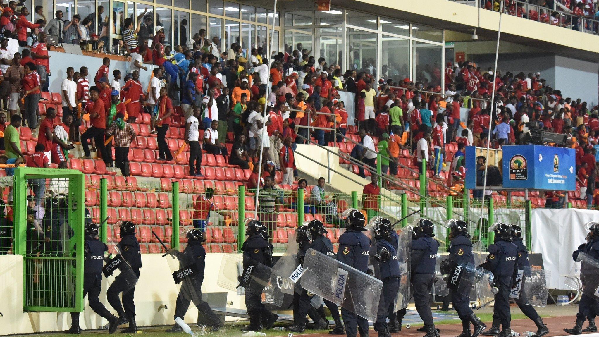 Crowd trouble during the African Nations Cup semi-final between Ghana and Equatorial Guinea.