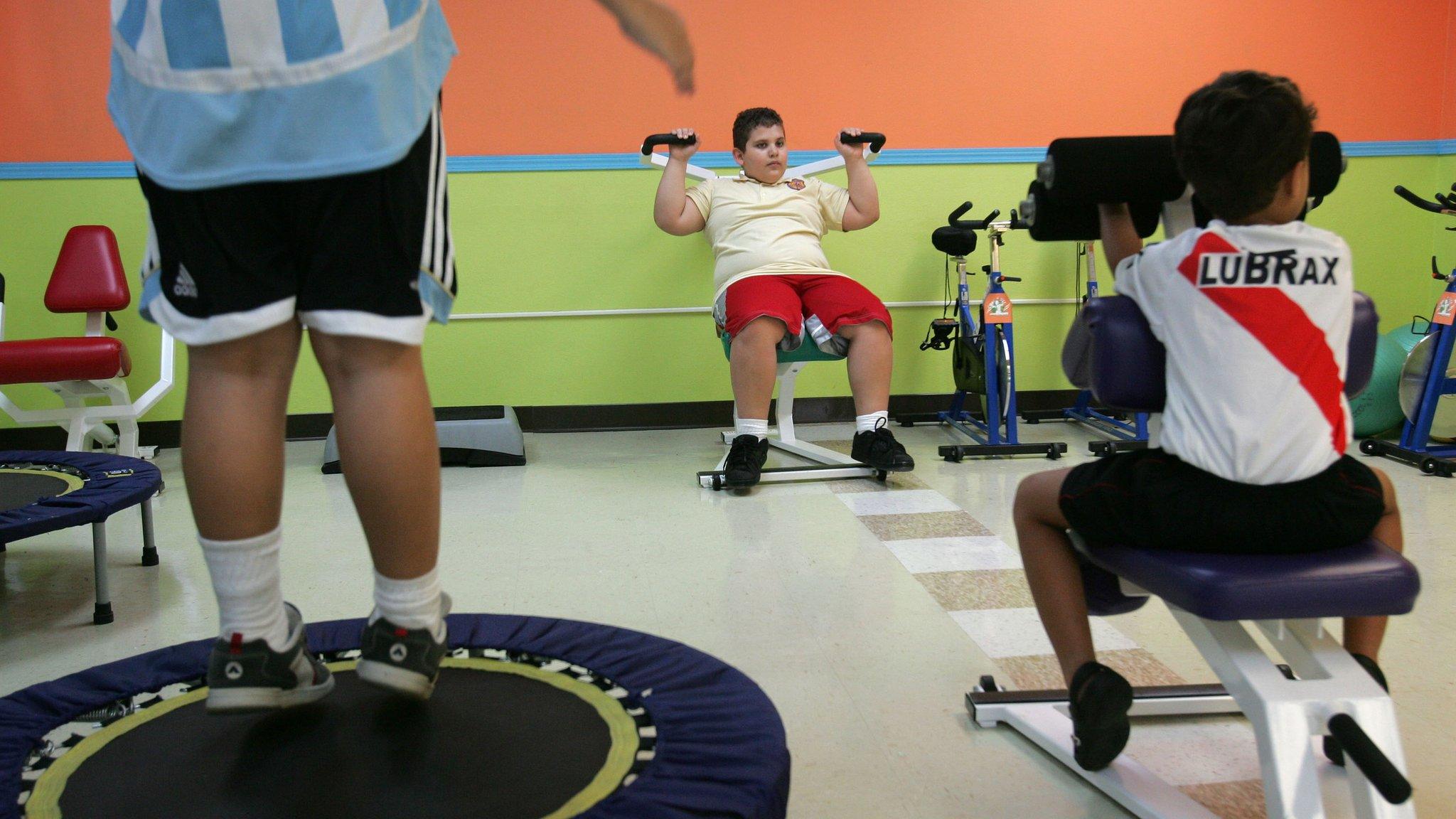 Puerto Rican boys exercise at a gym specialised in children's fitness in Guaynabo, Puerto Rico