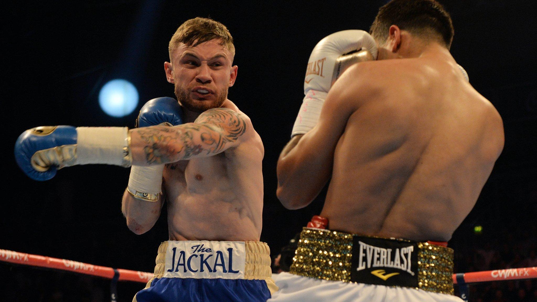 Carl Frampton in action against Chris Avalos during their IBF Super Bantamweight World Title fight