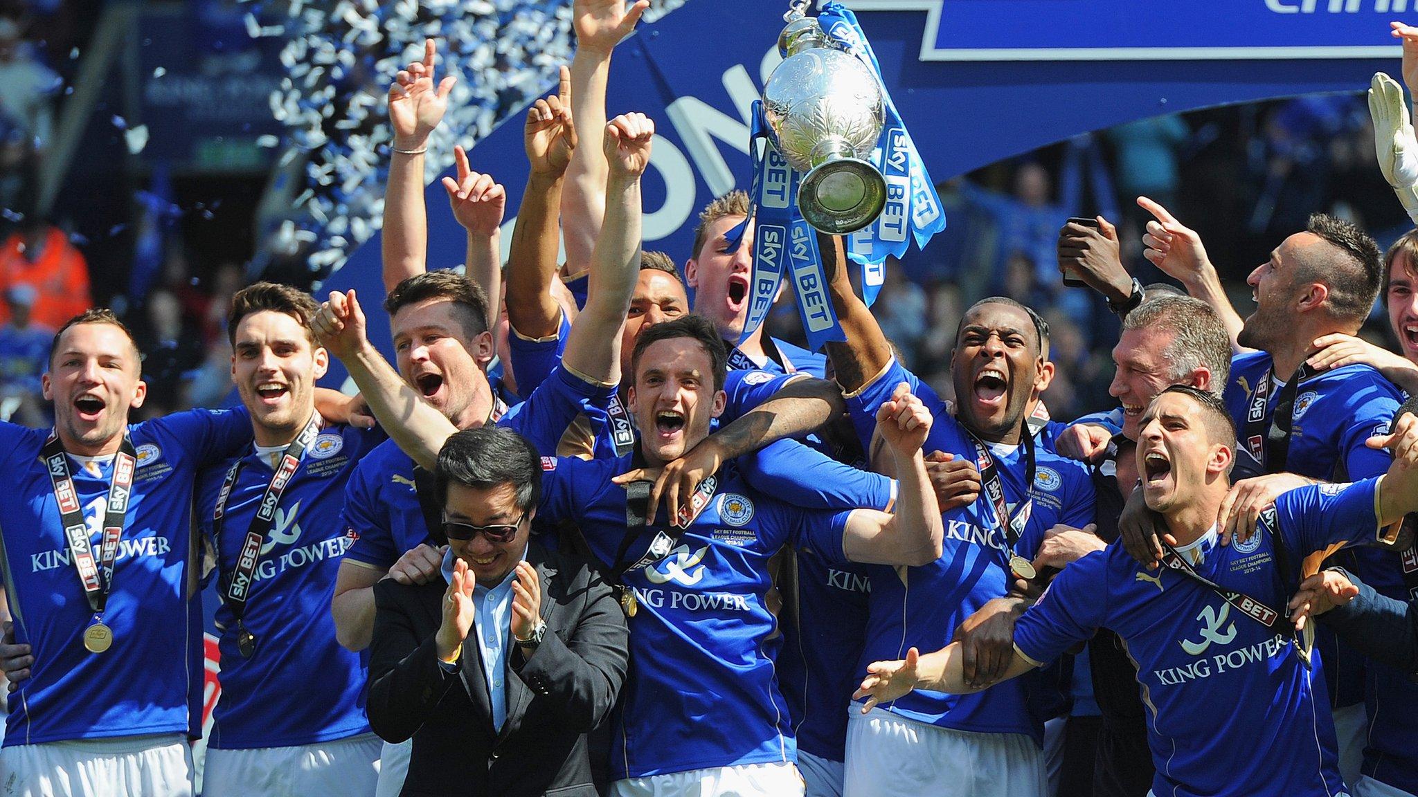 Leicester City celebrate their Championship title win